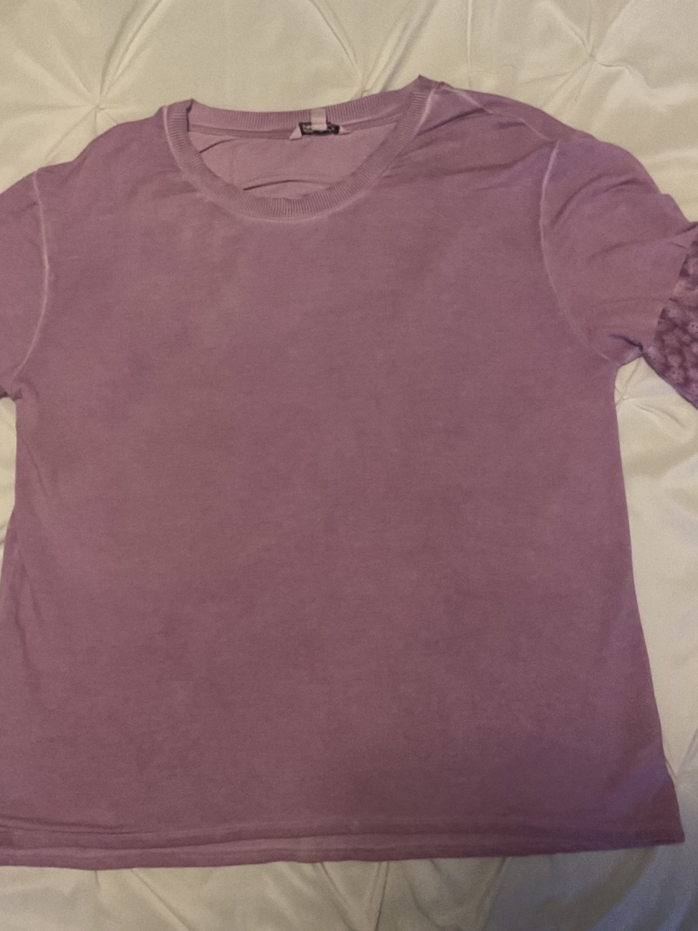 Cotton stone washed top with embroidered trim on sleeves